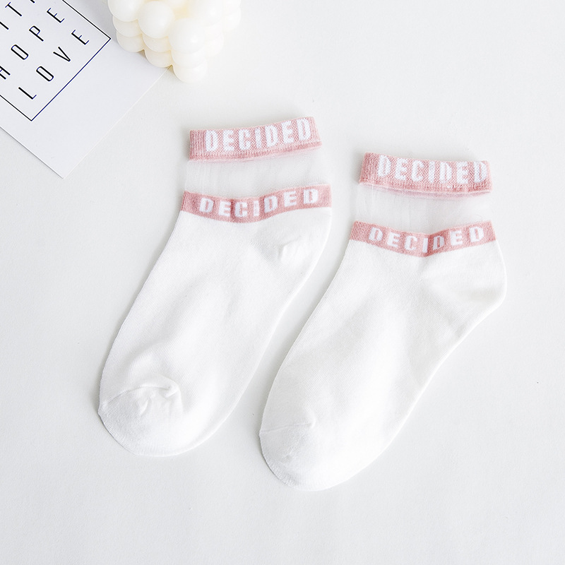 Summer Glass Fiber Female Socks Cotton Socks Card Letter Stockings Japanese Wild Personality Comfortable Socks